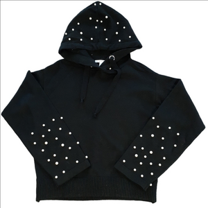 K. Jordan Hooded Black Sweater with Pearl Beads Size Small